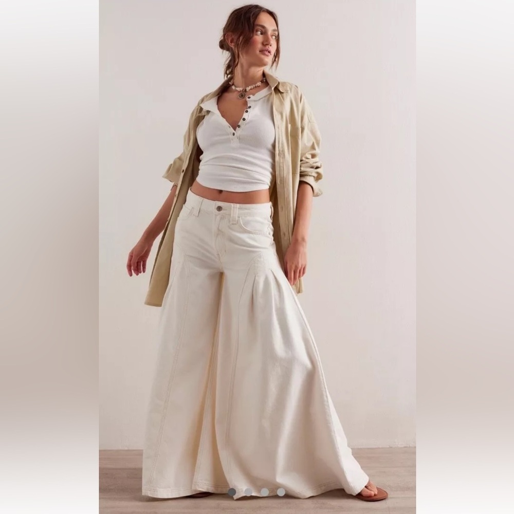 Free People Pandora Wide Leg Jeans We The Free Pleated Front Pockets Heavenly - Picture 1 of 7
